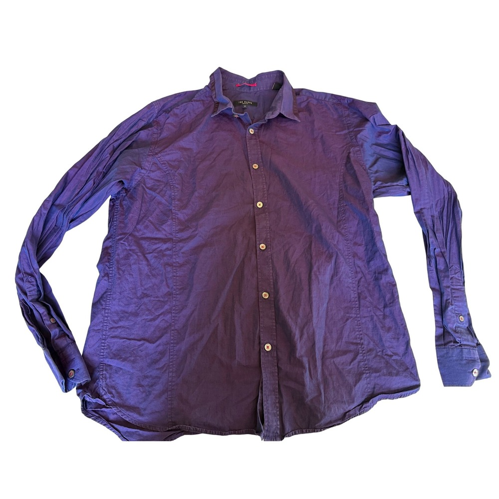 Ted Baker Mens Button Down Shirt 5 XL Purple Cotton Long Sleeve Casual Workwear